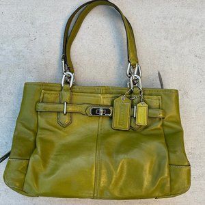 Light Olive Green Coach Leather Hand Bag